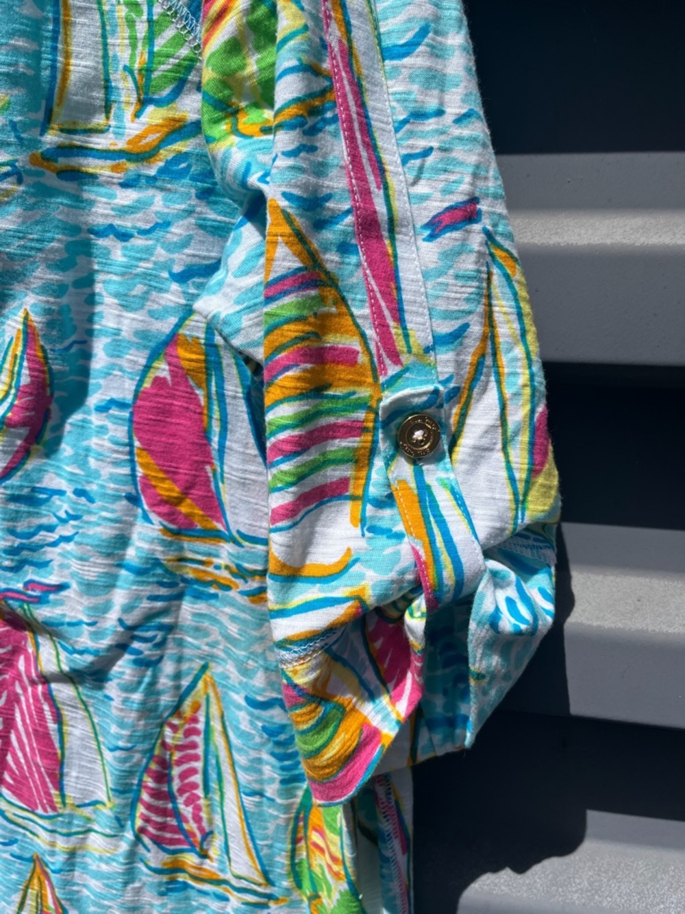 Lily Pulitzer Bright Sailboat Print Tunic dress- Aqua Base with Multicolor Sails - Picture 4 of 6